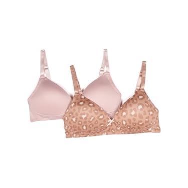 Imagem de TAHARI Pacote com 2 sutiãs de treinamento sem aro para meninas – Macio, ajuste ajustável, pêssego, leopardo, 34A