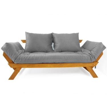 Imagem de Sofá Japão Futon Acquablock Madeira Cor Mel - Cinza Linho