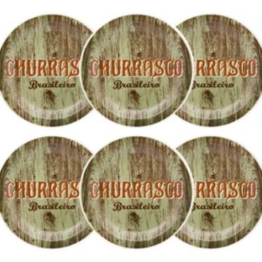 Imagem de Kit Jogo Conjunto 6 Pratos Rasos Churrasco Verde 26cm - Oxford