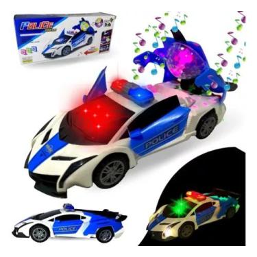 Imagem de Carro De Polícia Carrinho Musica Som Luz Transforma Gira 360 - TOYS 2U