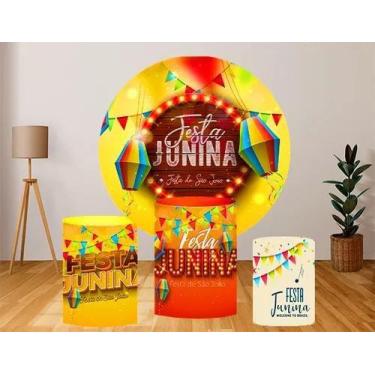 Imagem de Kit Painel Decoração de Festa Redondo Tema Festa Junina Em Tecido e El
