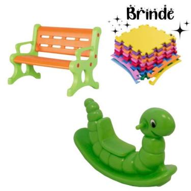 Imagem de Banco Infantil + Gangorra Nhoca com Tatames  Diversão Segura e Colorid