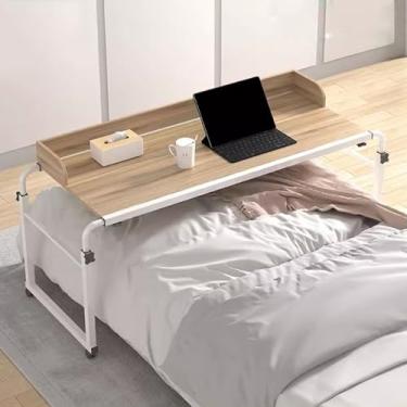 Imagem de Mesa de cama portátil com rodas de rodízios, mesa de trabalho de computador com altura ajustável sobre a cama com defletor de mesa, bandeja de comida, mesa médica com rodinhas