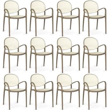 Imagem de Kit 12 Cadeiras de Jantar Roma Com Braço para Sala e Cozinha - Branco/cinza Escuro