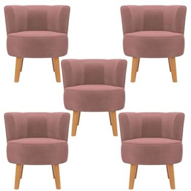 Imagem de Conjunto 5 Poltronas Confortável para Sala de Espera Recepção Tecido Veludo MOBLAN decor (Rosa escuro)