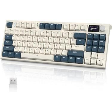 Imagem de ATTACK SHARK K86 Teclado mecânico sem fio RGB para jogos, teclado com fio 2.4 GHz/BT5.0/USB-C, Layout 75% TKL com tela colorida TFT HD de 1.2'' e botão CNC, interruptor linear TTC Hot-Swap(Azul)
