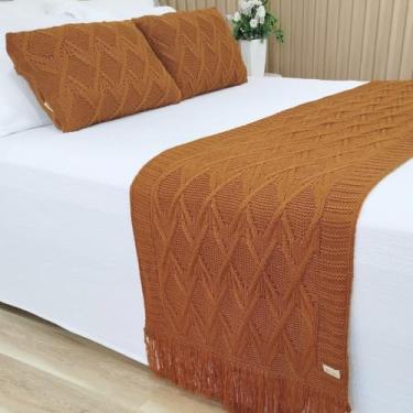 Imagem de Peseira Manta Tricô Cama King 260x60cm +2 Capas Almofada 60x40cm USUFRUTO Qualidade Impecavel l01 (Ferrugem/Cognac)