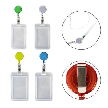 Imagem de Kit 4 Porta Crachá Cordão Colorido Com Roller Clip Retrátil - Arte Sed