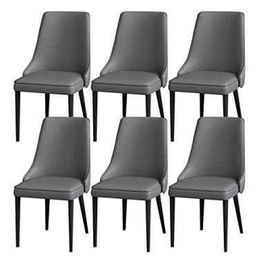 Imagem de Cadeiras de jantar, cozinha, sala de jantar, conjunto de 6 cadeiras laterais, cadeiras de couro napa com perna de aço carbono preta, cadeiras de jantar estofadas modernas (cinza escuro)