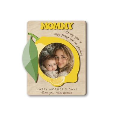 Imagem de Porta-retrato magnético para mamãe para geladeira, moldura magnética de madeira de 10 cm, presente de Dia das Mães para mamãe, tia, avó, ímãs para geladeira, Loving You Is Easy Peasy Limão Squeezy