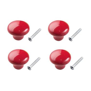 Imagem de VIPERMARK 4 puxadores de gaveta de cerâmica coloridos circulares, armários, maçanetas - vermelho
