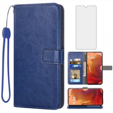 Imagem de Asuwish Compatível com Motorola Moto G15 capa carteira protetora de tela de vidro temperado e capa flip de couro suporte suporte acessórios celulares capas de telefone para MotoG15 G 15 mulheres