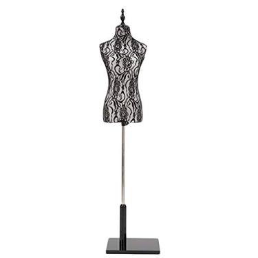 Imagem de CUTPOIY Manequim feminino preto forma manequim vestido manequim, corpo manequim torso com base de madeira, altura ajustável para costura roupas vestido exibição interessante (sem braços)