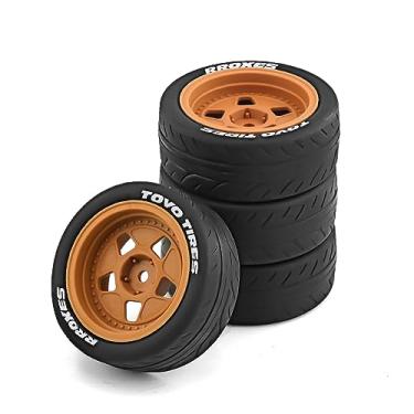 Imagem de Chanjorlin 1/10 Rally Racing Tire OD 2.68'' and Wheels 12mm Hex RC On Road Tyres for 1:10 Scale Touring Street Drift Car Tamiya TT01 TT02 XV01 TA06 A959 PTG2 HPI KYOSHO HSP PTG2 Traxxas 4PCS (Brown)