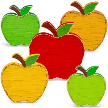 Imagem de Tieshankao 5 peças decorações de volta às aulas placas de maçãs de madeira retrô bandeja em camadas primeiro dia de escola decoração de outono para sala de aula, mesa de escritório em casa