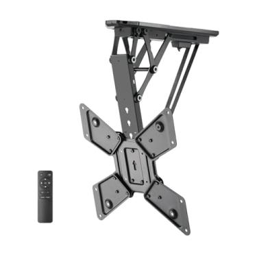 Imagem de CUTPOIY Suporte de TV de teto – Suporte de TV motorizado para teto, serve para TVs de 32 a 55 polegadas, elevador de TV elétrico telescópico com elevação automática, suporte de TV flip down de 0-75°