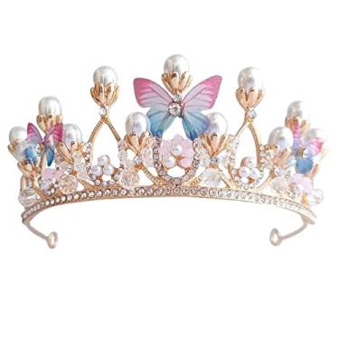 Imagem de Coroa de cristal para casamento, coroa de princesa com strass e pérola de cristal, tiara de borboleta para meninas, acessórios feitos à mão, acessórios de noiva