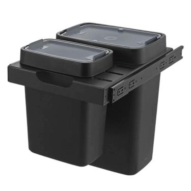 Imagem de Lixeira Dupla Deslizante Organize 8L e 17L Aço Carbono Preto com Puxa Sacos Masutti