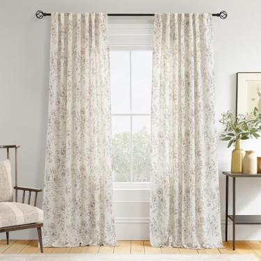Imagem de Cortinas florais de café 365,8 cm de comprimento com aba traseira para sala de estar, cortinas de filtragem de luz, estampa de café, cortina de linho branco creme, extra longa, 3,5 m, minimalista