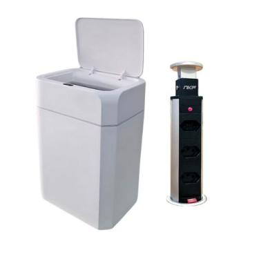 Imagem de Kit Lixeira com Sensor Inteligente 12 Litros LXP12 e Torre 3 Tomadas N