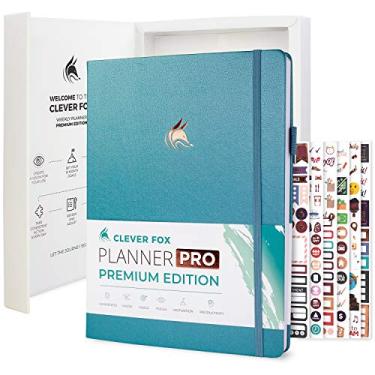 Imagem de Clever Fox Planner Pro Premium – Planejador semanal e mensal luxuoso com organizador de orçamento para produtividade e objetivos, sem data, A4 (água-marinha)