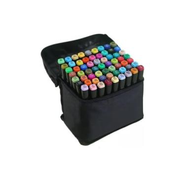 Imagem de Canetinha Ponta Dupla Colorir Canetinha Marcador Escolar Permanente Kit Estojo de Canetinha Duas Pontas Coloridas