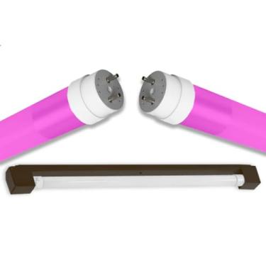 Imagem de Kit Calha Sobrepor Tubular Led 1,2m Marrom + Lâmpada Colorida 20w Rosa