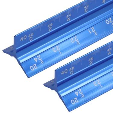 Imagem de Biaungdo Pacote com 2 réguas de escala de engenheiro, ferramenta de desenho triangular de alumínio sólido de 30,5 cm, régua gravada a laser para engenheiro civil, azul (1:10, 1:20, 1:30, 1:40, 1:50, 1