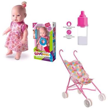 Imagem de Boneca que fala  Sapekinha Primeiros sons + carrinho de passeio + mama