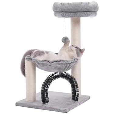Imagem de HOOPET Torre de árvore para gatos em ambientes internos, árvore de vários níveis para gatos de 70 cm com postes para arranhar, cesta de pelúcia e poleiro para descanso, árvore de atividades para gatos