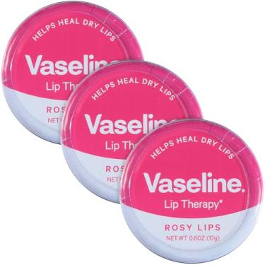 Imagem de Vaseline Lip Therapy Rosy Lips Tin pacote com 3 – Protetor labial matizado para lábios macios, lisos e brilhantes, 17 g Ea