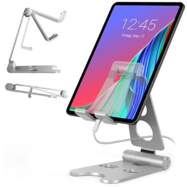 Imagem de Kado Suporte para tablet com cabo de liga de alumínio, suporte de telefone de mesa dobrável totalmente ajustável compatível com iPad mini/Air/Pro 11/12.9, Galaxy Tablet, Kindle e dispositivos de