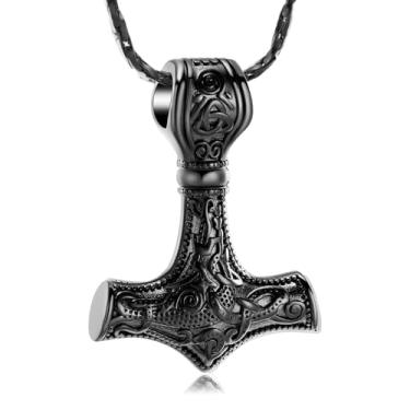Imagem de AIWENXI Mjolnir Thors Martelo Cremação Urna Colares para Cinzas para Homens Mulheres Nó Celta Nó Nórdico Viking Memorial Humano/Pet Ash Pingentes Colares para Cinzas Medalhão Lembranças Joias,