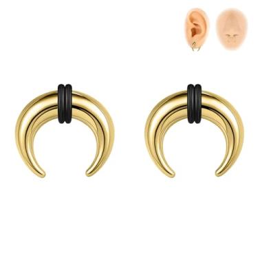 Imagem de 6ixGosh 00G-16G Pincher de septo, anéis de septo de aço inoxidável, piercings de septo, formato C, expansor de orelha para alongamento, furado, dourado/preto/prata, Aço inoxidável, Sem pedras