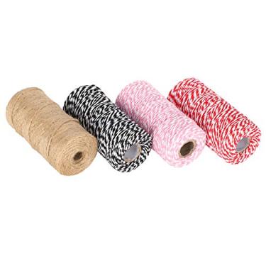 Imagem de Pssopp Corda de Barbante de Algodão Macio, Suprimentos Artesanato Festivo, Cor 100m, Fio Algodão Vermelho e Branco, Ideal para Fazer Ornamentos Renda, Artesanato Fácil Com um Uso Versátil para o