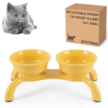 Imagem de Conjunto de 2 tigelas elevadas para gatos – Tigela inquebrável para gatos elevados, alimentador de melamina, lavável na lava-louças, base larga com pés antiderrapantes, tigelas adequadas para bigodes