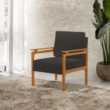 Imagem de Poltrona Decorativa Yasmin com Design Elegante e Pés em Madeira Maciça - Veludo Preto
