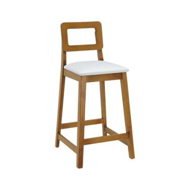 Imagem de Banqueta River em Madeira com Encosto Anatômico e Assento Estofado com 68cm Altura - Amêndoa - Assento Estofado Corano Bege