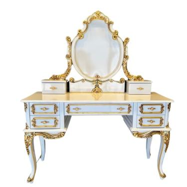 Imagem de Penteadeira Clássica Geni Madeira Maciça Folheada a Ouro