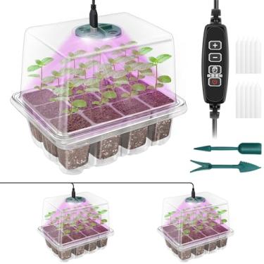 Imagem de Qoolife Bandeja Para Sementes Com Luz Plantas, Pacote 2 Luzes De Cultivo Kit Inicial, Cúpulas Umidade, Controlador Tempo, Brilho Ajustável, Estação Propagadora Estufa, Transparente