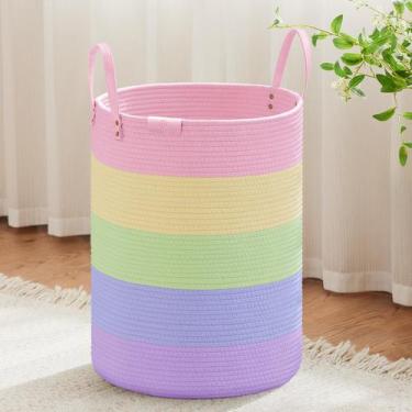 Imagem de Cesto de roupa suja VIPOSCO Tall 72L com alça de couro Rainbow