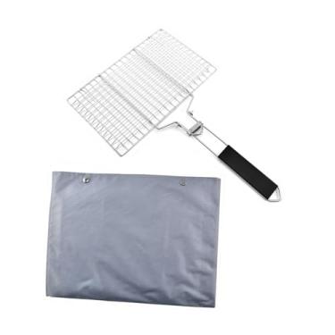 Imagem de WeiLaiKeQi Rede de cesta de grelha dobrável, cesta de grelha de peixe de aço inoxidável, suporte de churrasco para camping, cozinha, festa, espeto de, L