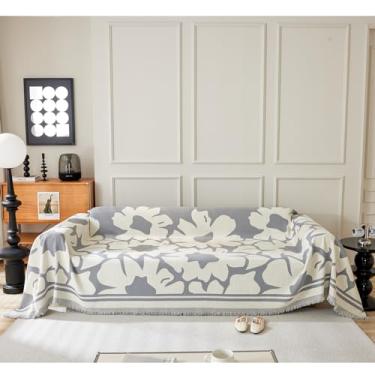 Imagem de Mantas De Chenille Com Padrão Floral Nórdico Para Sofás Grandes, Mantas De Sofá Macias Capa De Sofá 5 Lugares Protetor De Sofá De Tamanho Sortido Decoração De, Grey, 180X380cm