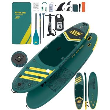 Imagem de FIVELAKE Prancha De Stand Up Paddle Inflável Verde, 11' X 35'' Largura, Design Estável, Com Acessórios Para Sup, Mochila, Bomba, Correia Tornozelo, Remo Ajustável, Deck Confortável Antiderrapante Ad