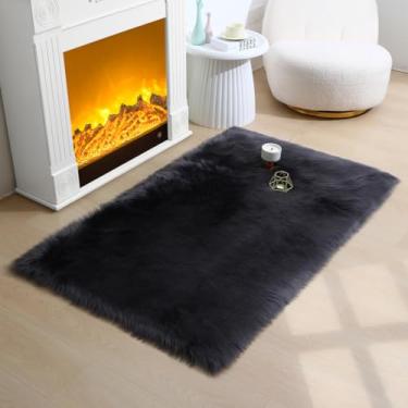 Imagem de CKLZSAY Tapete de pele de carneiro de pele sintética super macio e fofo tapete de área de pelúcia para quarto de criança almofada de sofá para sala de estar tapetes de cabeceira (cinza escuro,