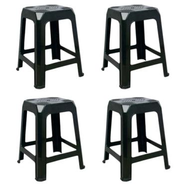 Imagem de Kit 4 banqueta monobloco branca e preta plástica suporta 105kgs(Preto)