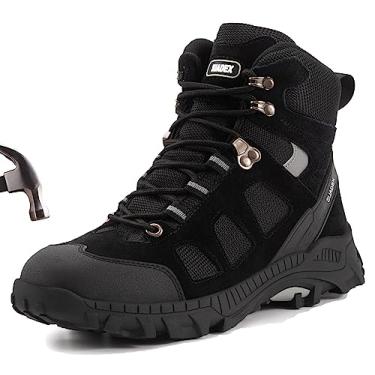 Imagem de Bota de bico de aço SUADEX para homens e mulheres, sapato de bico de aço indestrutível, antiderrapante, confortável para trabalho e segurança, High Top Black, 8 Women/7 Men
