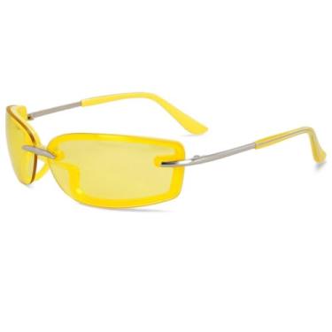 Imagem de Óculos de sol vintage feminino clássico retrô colorido espelhado sem armação (C5Amarelo)