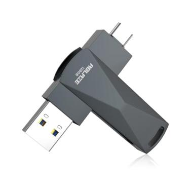Imagem de ABLAZE Flash Drive USB C de 128 GB, pen drive duplo USB 3.0 + tipo C compatível com iPhone 16/15, smartphone Android, computador, tablet, Mac, laptop (cinza escuro)