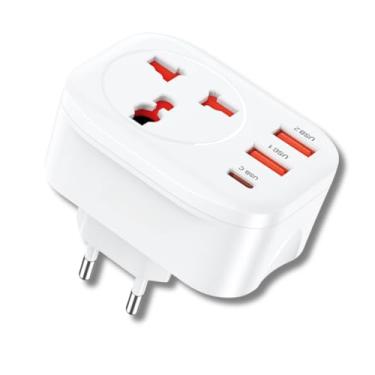 Imagem de Adaptador Universal de Tomada com 2 USB + 1 Tipo-C | Carregamento Rápido Inteligente 3.4A | Compatível com Mais de 150 Países | Compacto e Essencial para Viagens